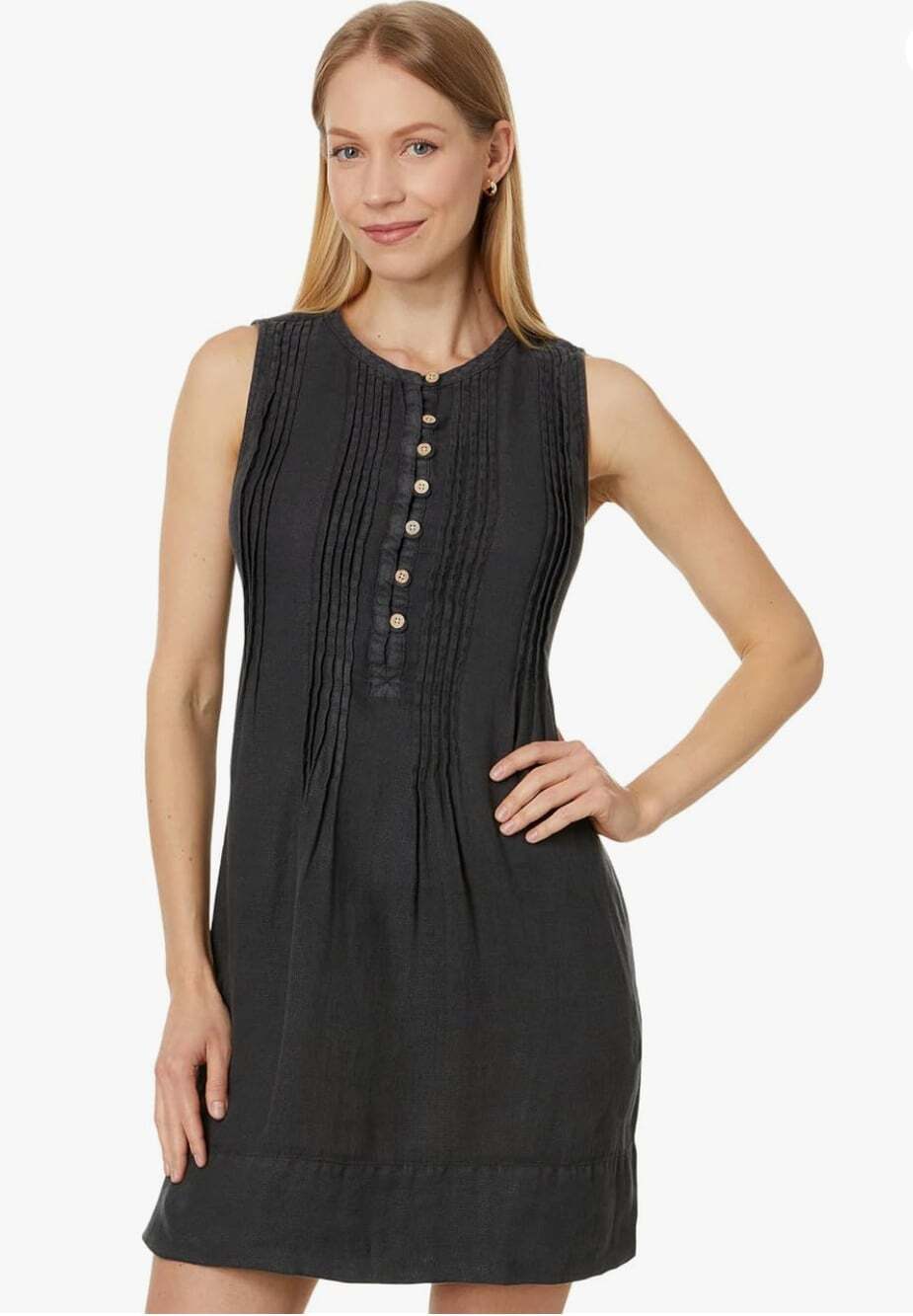 Faherty NWT Isha Dress in Washed Black Size Large 100% Linen Mini - Picture 1 of 8